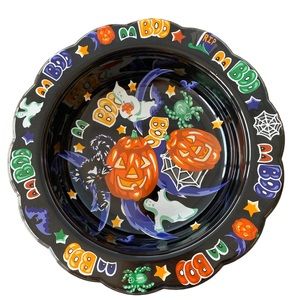 Vintage Deborah Mallow HALLOWEEN Candy Bowl Hard Plastic Pumpkin Ghost